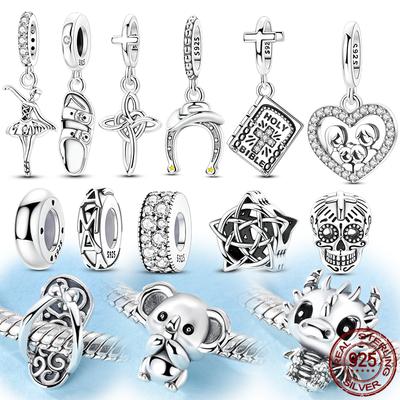100% Real 925 Silver Charms Bead Cross Ballet Elephant Dangle Fit Original Bracelet Diy For Woman Jewelry Party