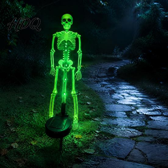Festive Outdoor Party Lighting Solar Skeleton Garden Stake Light Halloween 3D Glowing Skull Yard Lights Decor with LED Waterproof Lawn Lamp