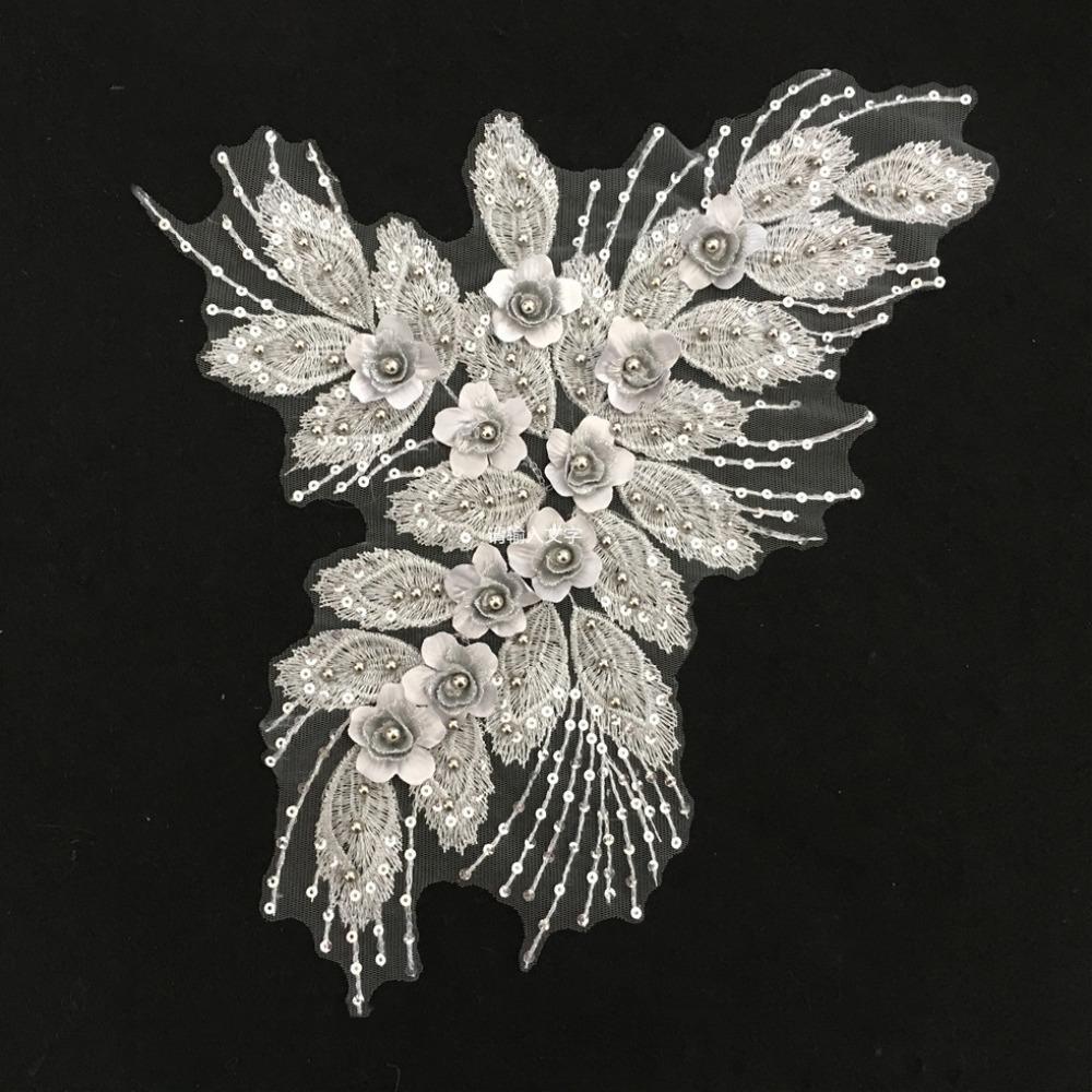 

DIY Flower Embroidery Stickers Elegant Clothes Patches Clothing Applique Evening Dress серебряный