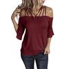 Women Fashion Plus Size Flare Sleeve Off Shoulder T-shirt Solid Color Top