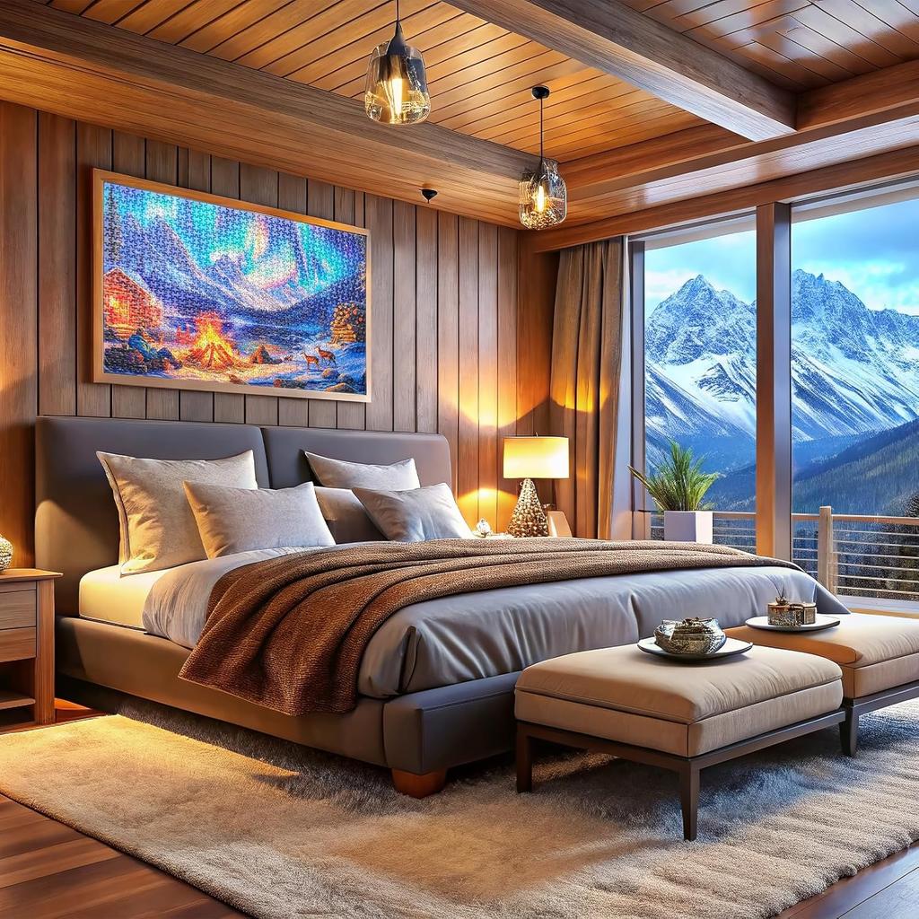 1000Pcs Northern Lights Winter Cabin Puzzle,Diy Gifts Vintage Household Wall Art Retro Decoration Poster Paintings For Room Pub Club