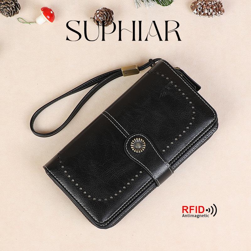 

Популярный противоугонный кошелек-кисть женский длинный кошелек на молнии из ПУ большой вместимости ручной кошелек чёрный