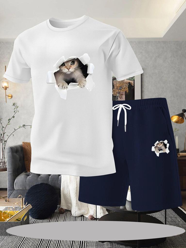 European Summer Men's Casual Shorts & T-Shirt Set - Digital Print Sportswear