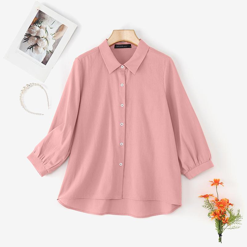 

ZANZEA Женская свободная повседневная блузка с отложным воротником и длинным рукавом 4XL розовый