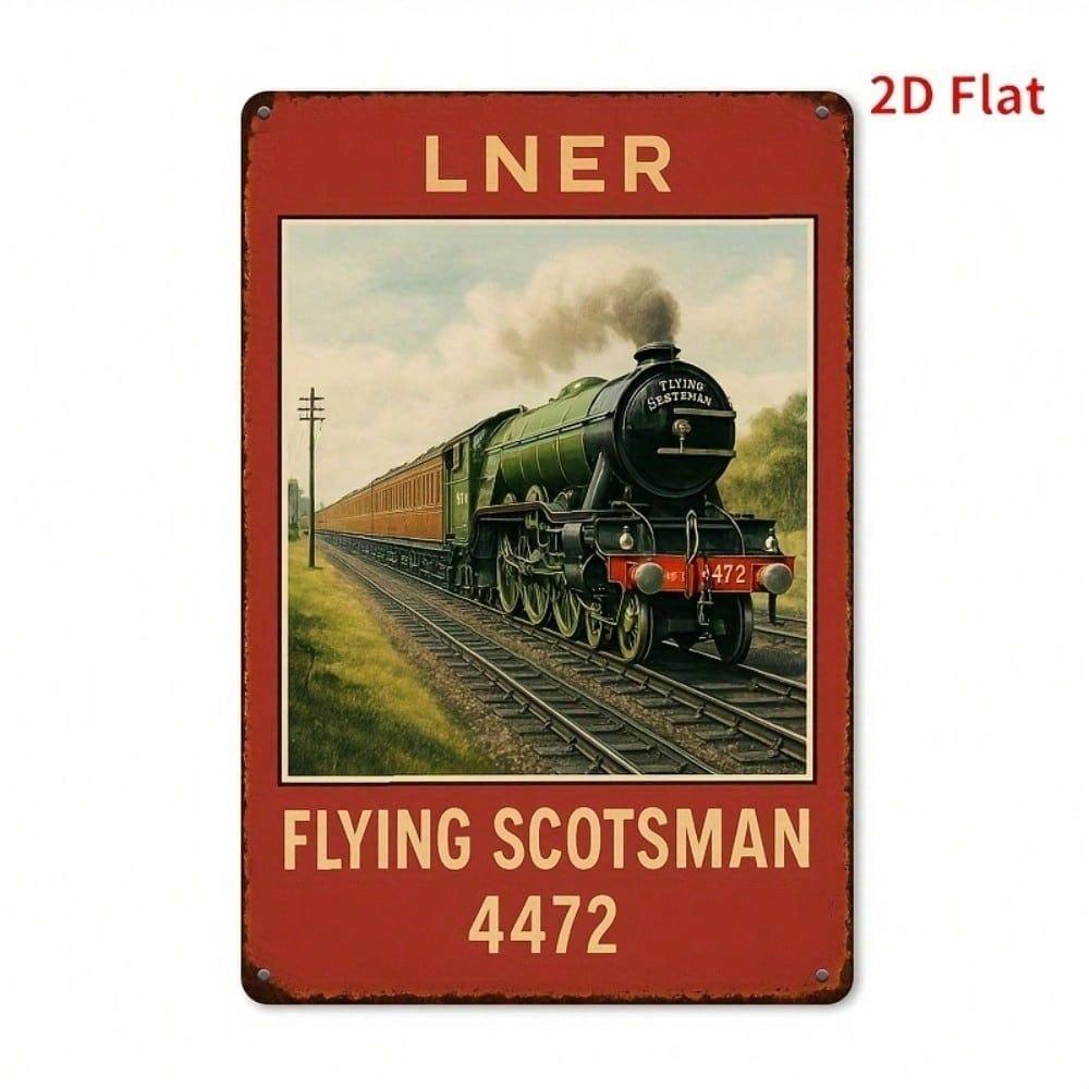 Vintage LNER Flying Scotsman Metal Wall Sign, British Railways Retro Tin Art Decor