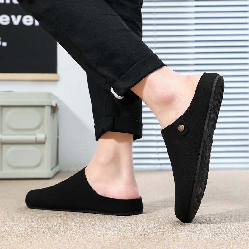 Luxury Leather Half Shoes for Men Black Mules Backless Loafers Slippers Semi-Drag Casual Shoes Male Slides Outdoor Slip On Flats