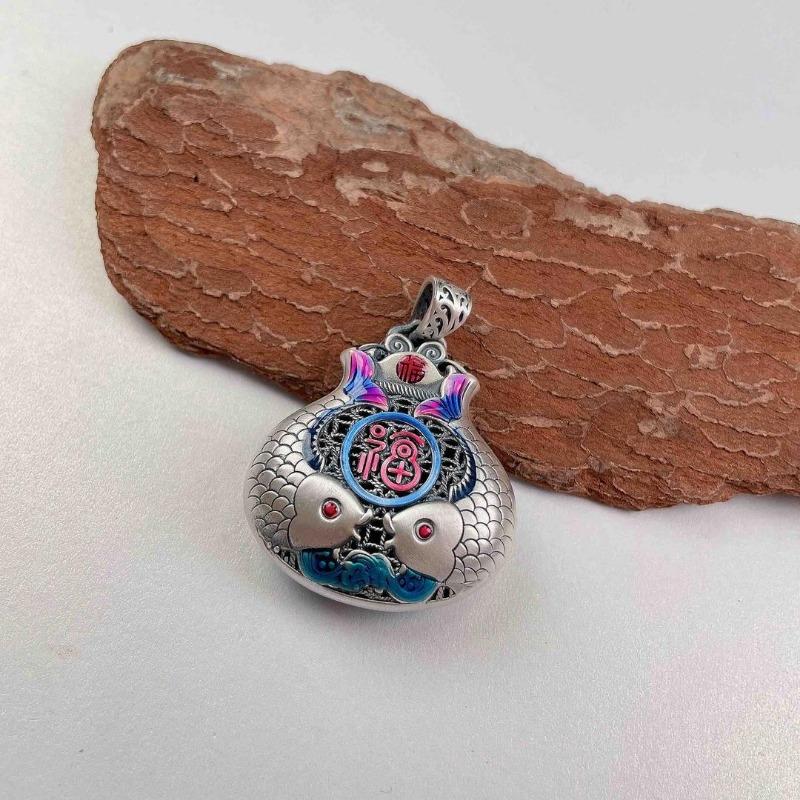 Vintage Klassisch Cloisonné Emaille Rosa Lila Zwei Fische Anhänger Halskette für Damen Charms Fein Neu in Schmuck
