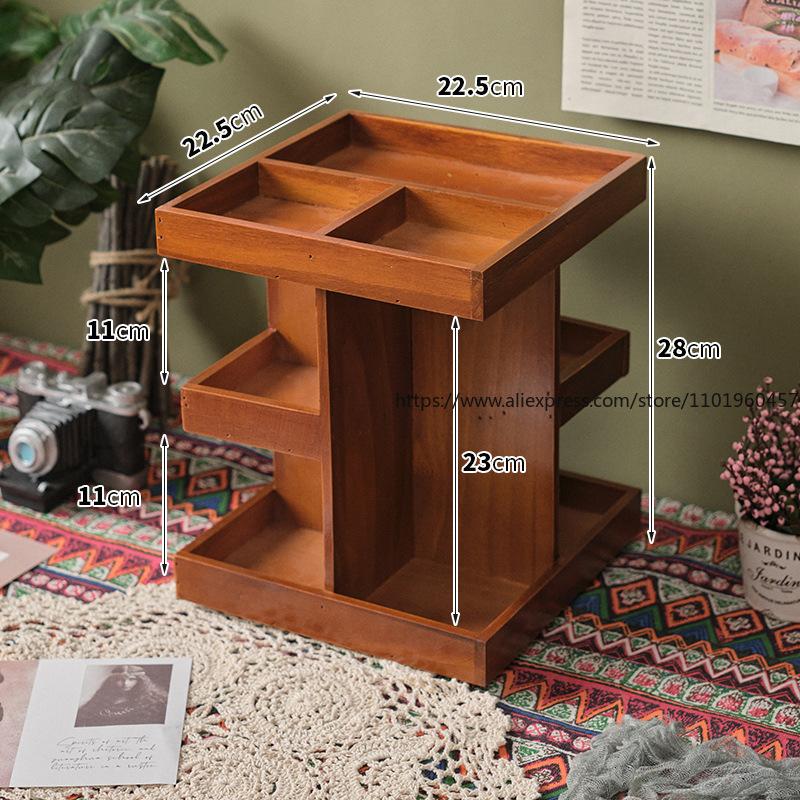 360-Degree Rotating Wooden Cosmetics Desktop Dressing Table Skin Care Products Lipstick Organization And Storage Rack Layered
