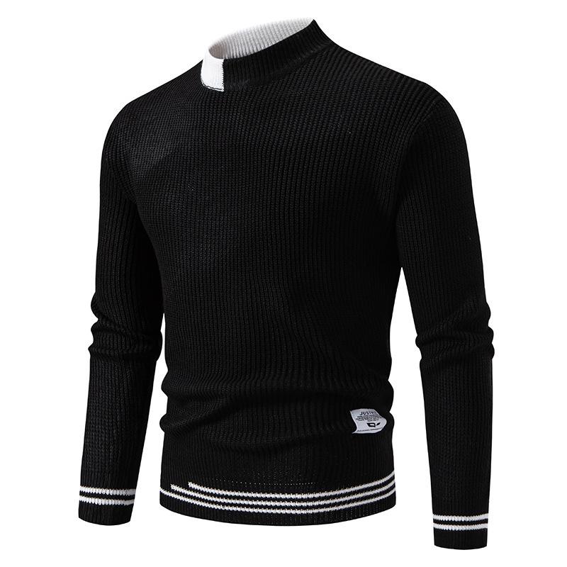 Men's Plus Size Color Block Half-High Collar Pullover Knitwear
