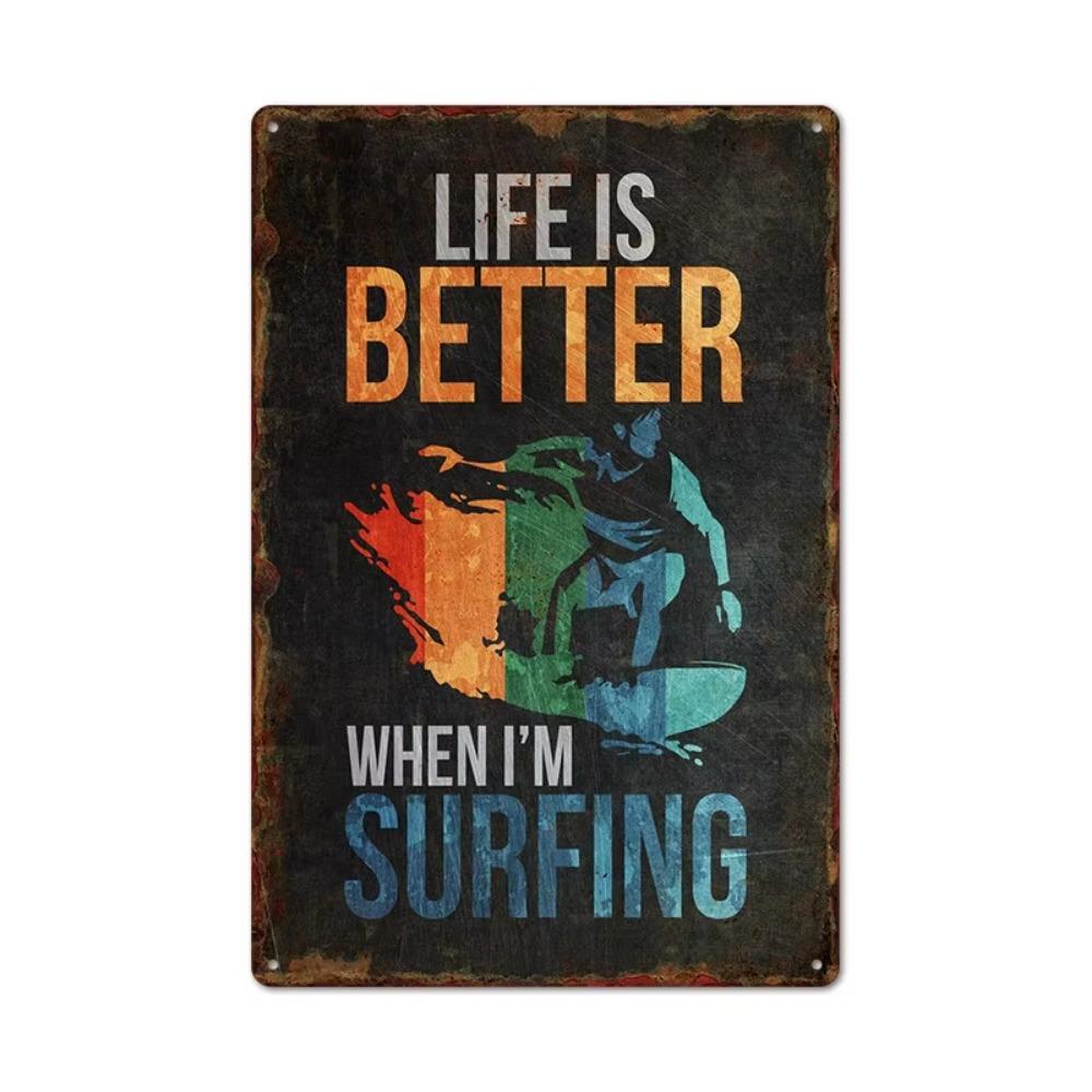 Vintage Tin Art of Summer Surfboards: Ideal for American Bar Backdrops and Home Decor Wall Murals