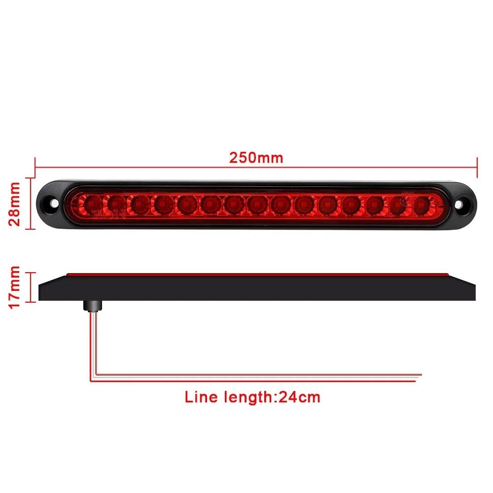 1pc 12V/24V 15-LED Strip Taillights, Multi-Function Brake Turn Signal Stop Warning Parking Lights for Rear Windscreen & Side