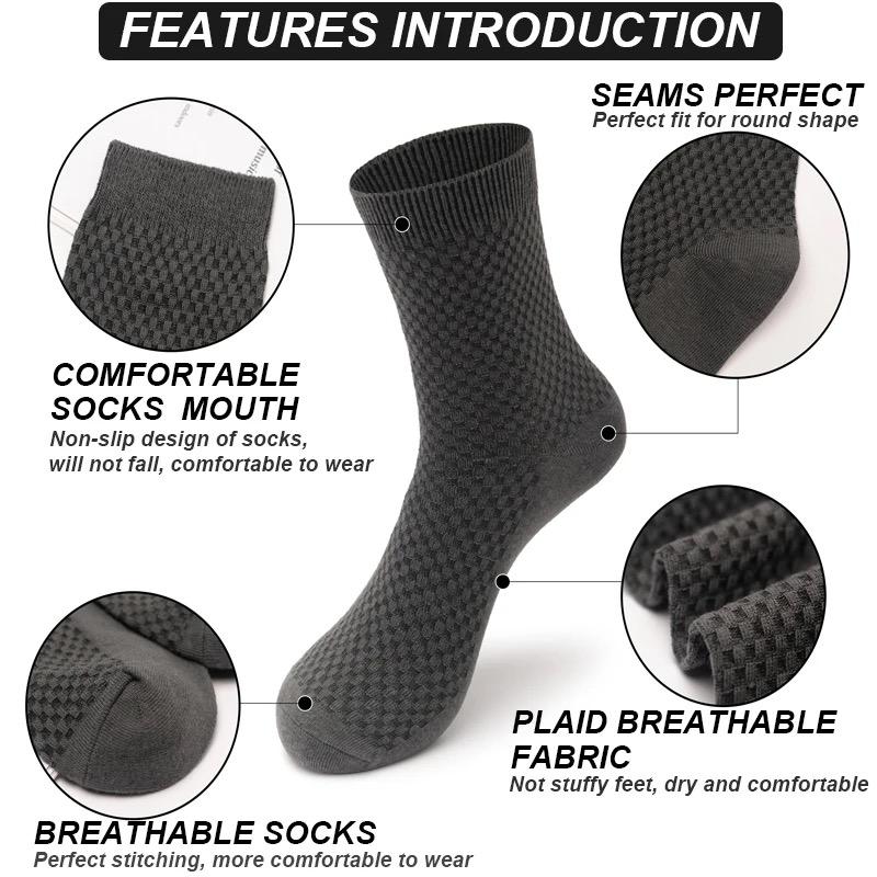 10Pairs/Men's Bamboo Fiber Socks Classic Business Office Stockings Breathable Deodorant Feet Men's Dress Socks Plus-size EU39-45