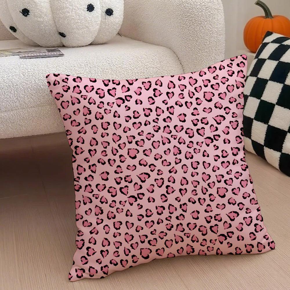 L-Leopard Print Hearts Pillow Trendy Cushion Cover Throw Pillow Cover Hidden Button Durable Polyester Chair Cushion