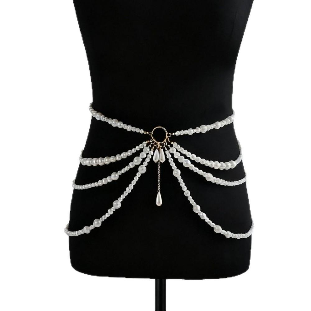Golden Multilayer Body Chain Y2K Beadeds Body Chain Fashion Pearl Waist Chain Character Playing