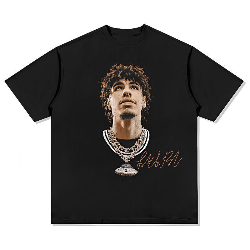 

American Star Cotton T-shirt, Loose Fit, Street Retro Print, Round Neck, Casual Short Sleeve, Basketball Style 5XL різнокольоровий