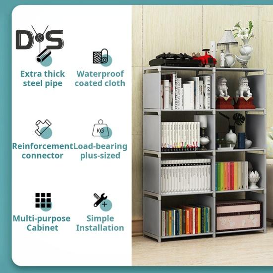 Storage Rack Easy Assembly Metal Tubes Non-Woven Fabric Dustproof Waterproof Large Capacity Book Organizer