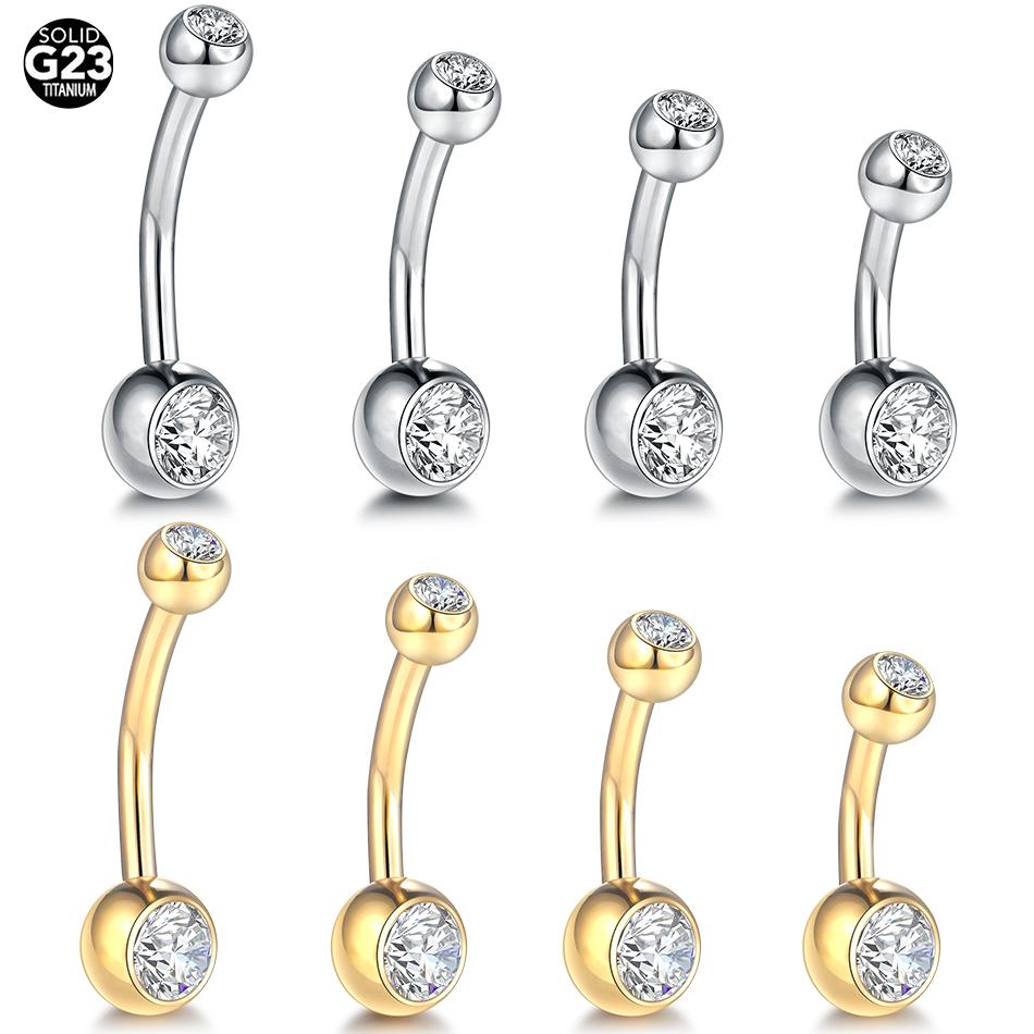 1 PZ Titanio G23 14G Oro Anelli Ombelico Piercing Ombelico Piercing Ombelico Gemma CZ 6/8/10/12mm Barra Piercing Ombelico Gioielli Sexy