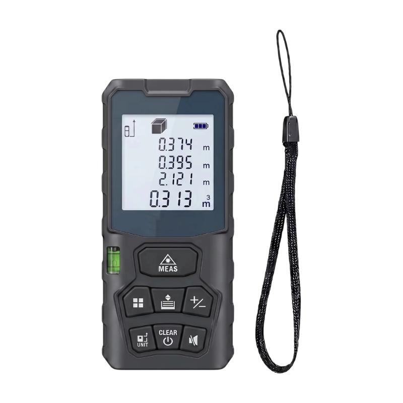 Handheld Distance Measurer with Display Screen, Level Bubble and Keypad Control for Home Improvement and Interior Planning