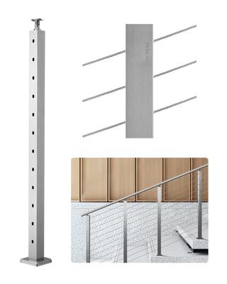 Cable Railing Post, 42x2x2 Inch Stair Railing Post, with Pre-Drilled 30 Degrees Angled Holes
