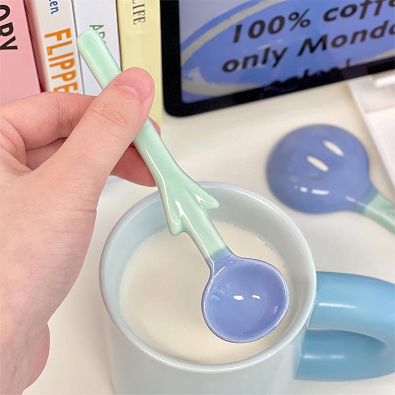 Ceramic Flower Spoon Tulip Shaped Cute Milk Ice Cream Dessert Soup Spoon With Long Handle Kitchen Tableware Accessories