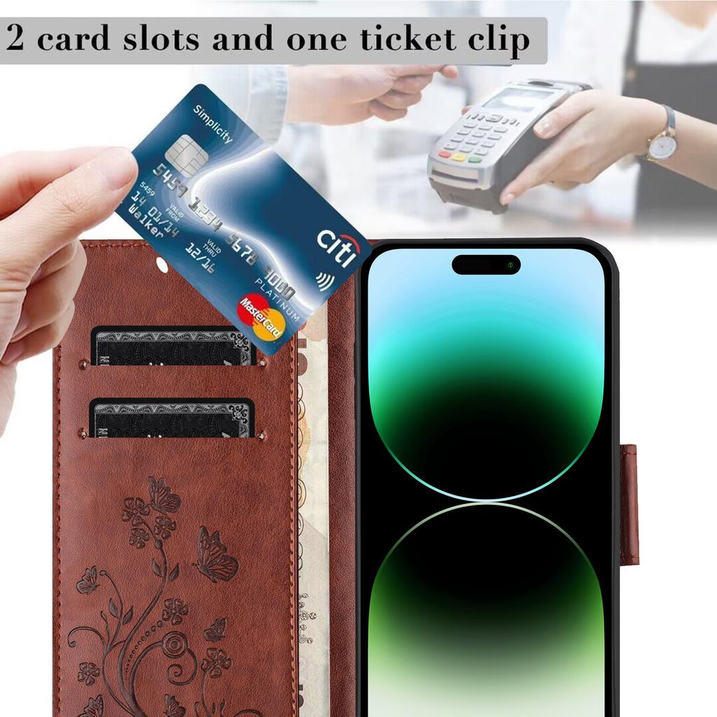 For iPhone 16 Pro Leather Case Butterflies Flower Pattern Wallet Stand Phone Cover