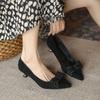 2025 New Spring Autumn Women's French High Heels - Pointed Toe Stiletto Low Heel, Elegant Black Bowknot Single Shoes XCY-6688-5