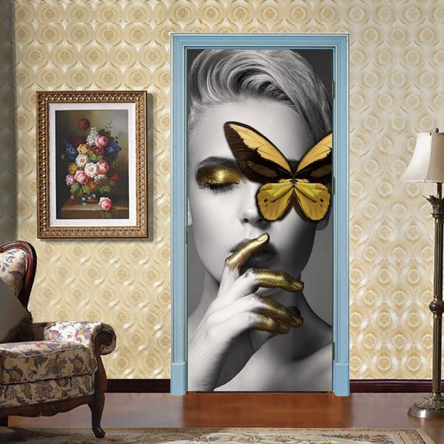 Modern Black Backgroud Door Sticker Self Adhesive Vinyl Retro Cool Pattern Wall Sticker Waterproof Simple Style Home Decor Decal