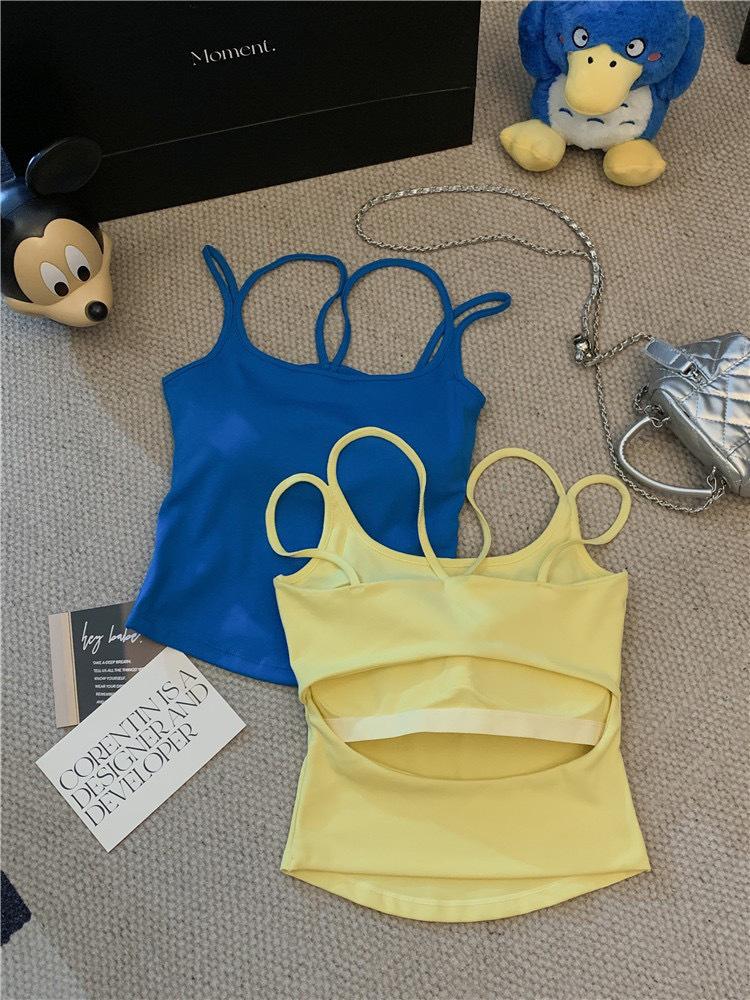 Rückenfreies Trägertop mit Doppelträgern und Brustpolstern - Damen Slim Fit Sommeroberteil