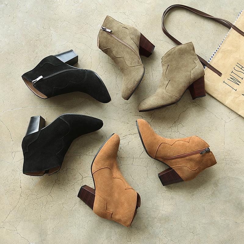 8.Women's High Heel Short Boots Fashion Suede Autumn/Winter New Thick Heel Large Size Women's Boots
