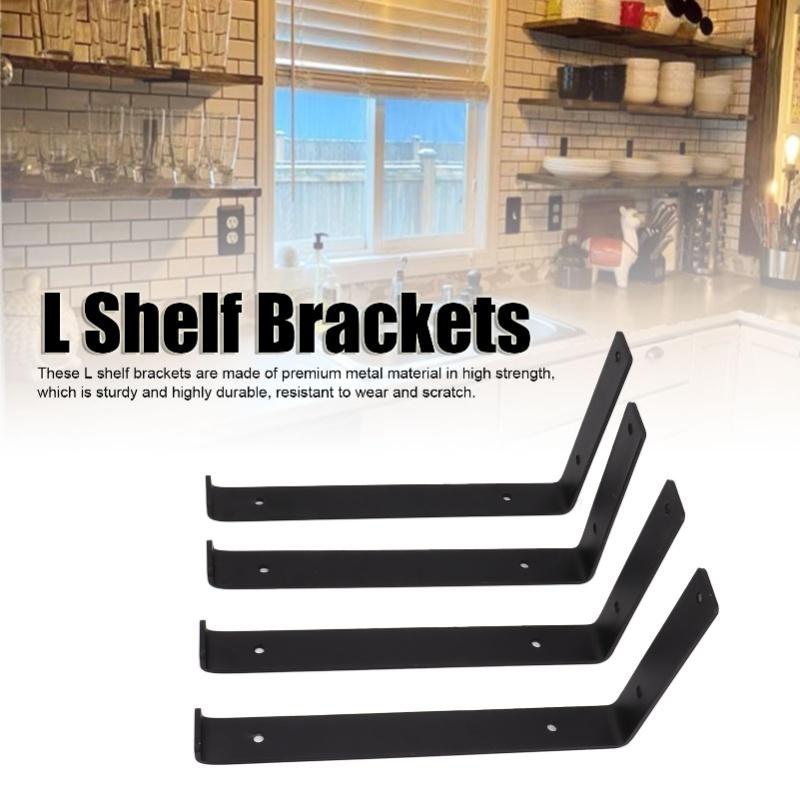 4Pcs L Shelf Brackets Strong Metal Easy Installation Strong Load Bearing Metal L Brackets For Family Office Garage 9.8in