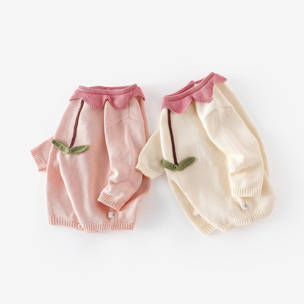 Herbst 2025 Baby Strampler mit floralem Kragen & bestickte Leggings Set