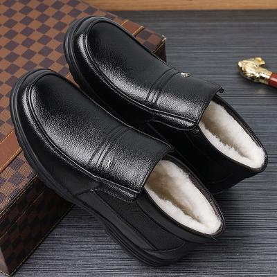 Winter Men's Cotton Shoes Men's Shoes In the Elderly Leather Non-slip Piled Thickened Wool Elderly Father Warm Leather Shoes