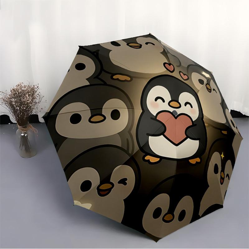 1 Stück Pinguin Liebe Automatischer Regenschirm Hochwertiges Schirmdach, Tragbarer Faltregenschirm mit, Ideales Geschenk für - Reisen, Alltag, Formelle Anlässe, Stilvoller Acc