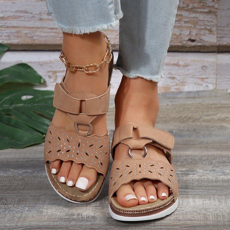 

Тапочки на танкетке Летние полые туфли на липучке Пляжные шлепанцы Водные бриллиантовые тапочки 42 коричневый