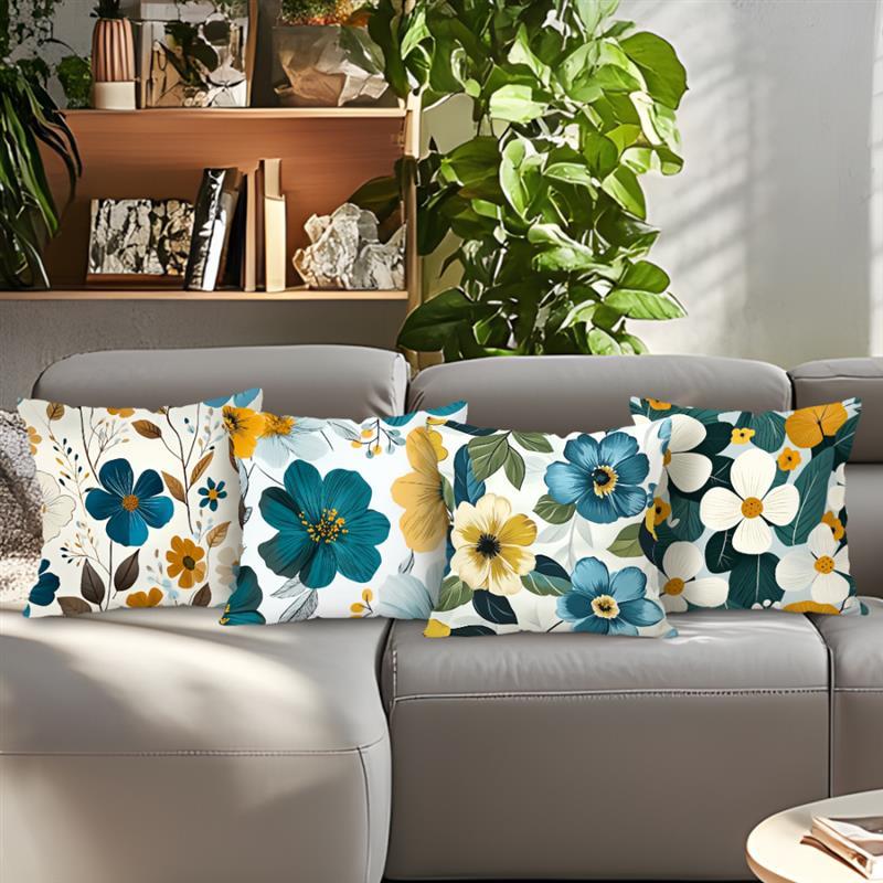 Blue Green Flower Cushions Pillowcase Printed Polyester Throw Pillow Cover Decorative Sofa Cushion Pillowslip Home Decor