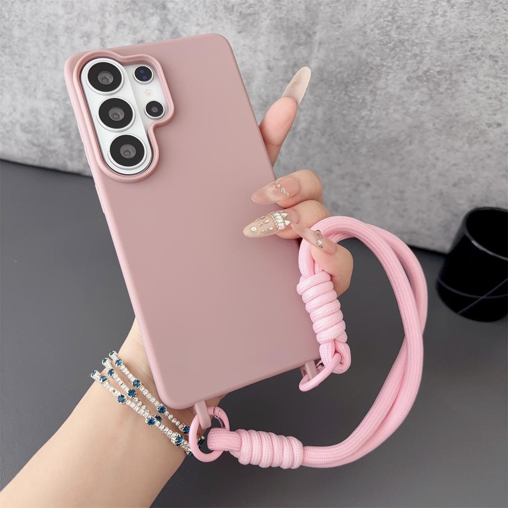 Silicone Candy Color Phone Case for Samsung Galaxy S26 S25 Ultra S24 FE S23 S22 S21 Plus A56 A36 A26 A17 A07 Wrist Strap Cover