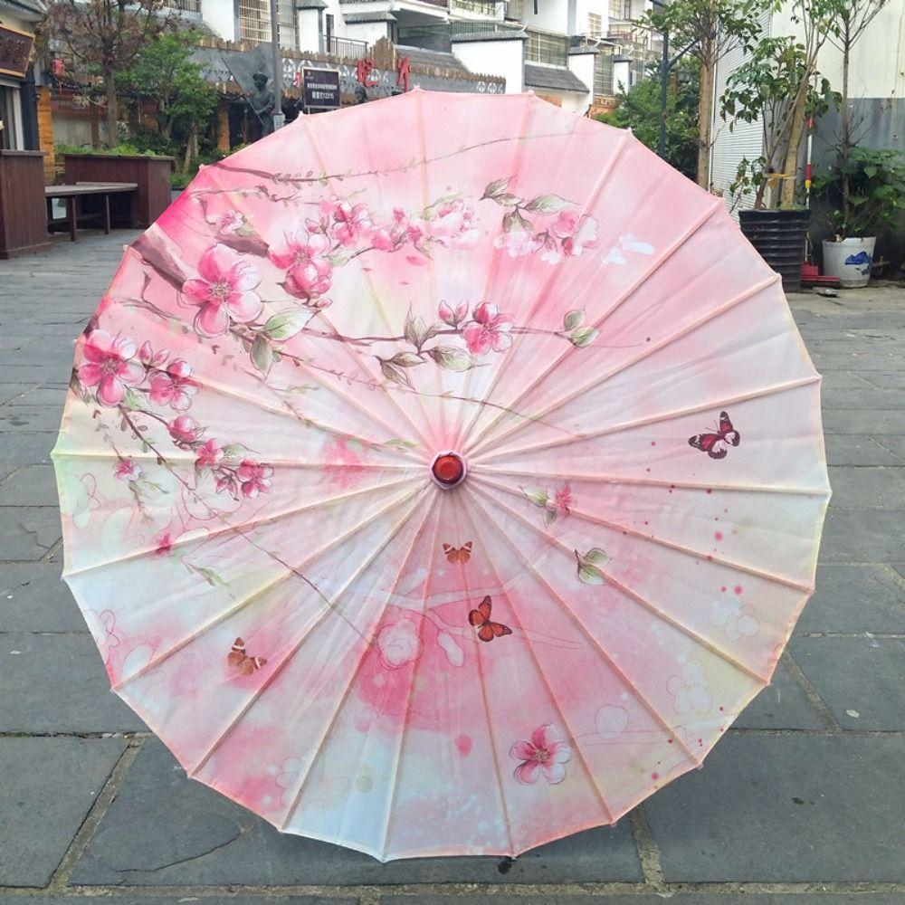 Handmade Silk Cloth Women Umbrella Rain Proof Waterproof Chinese Oil Paper Umbrella Decorative Ancient Dance Umbrella Party