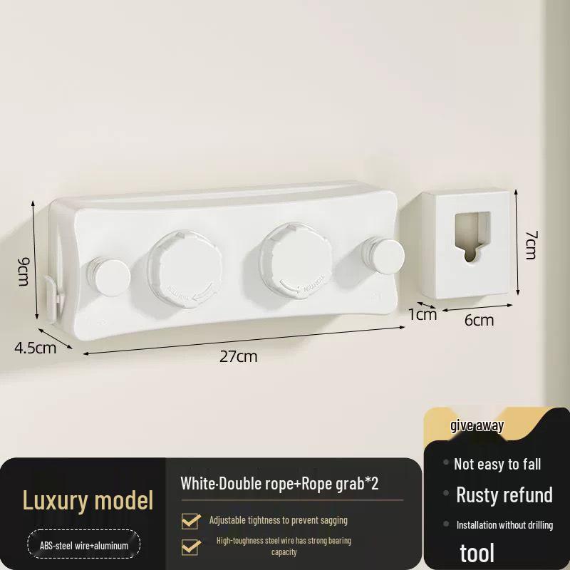 Einziehbare Wäscheleine für den Innenbereich - Stanzfreier Wäscheständer aus Stahldraht für Balkon & Badezimmer