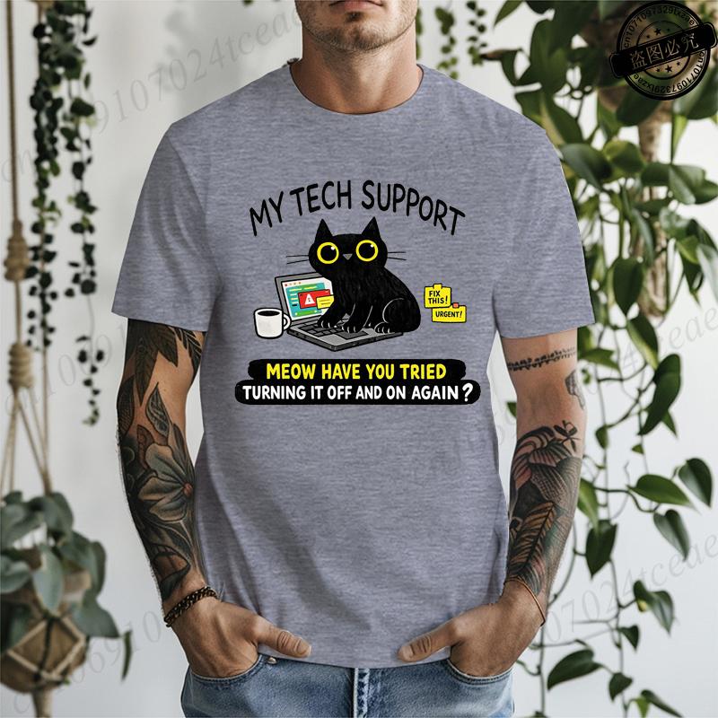 My Tech Support Is A Cat TShirts Funny Cat T Shirt IT Humor Tee Programmer Gift Work From Home Shirt Geek Cat Tee TShirts
