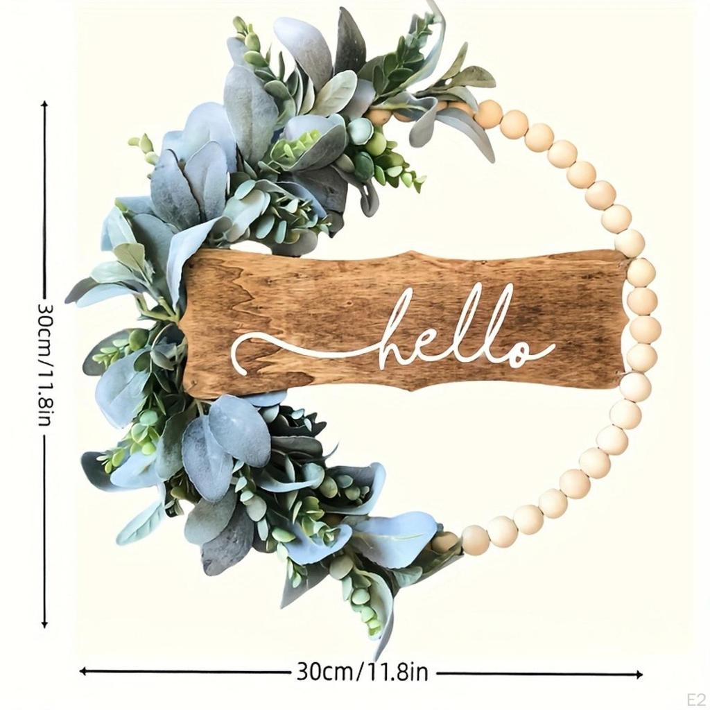 Wood Bead Flower Wreath Greenery for Front Door Decorative Remembrance Gift Hanging Ornament