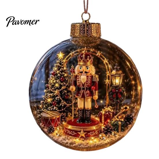 Illuminated Hanging Spheres Lighted Christmas Ornament with Warm LED Lights, Retro Metal Cap Decorative Decor for Tree Transparent Ball Holiday