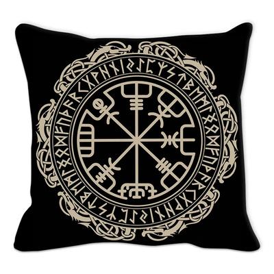 Black Rune Geometric Circular Printed Pattern Cushion Cover for Home Living Room Sofa Decoration Polyester Pillow