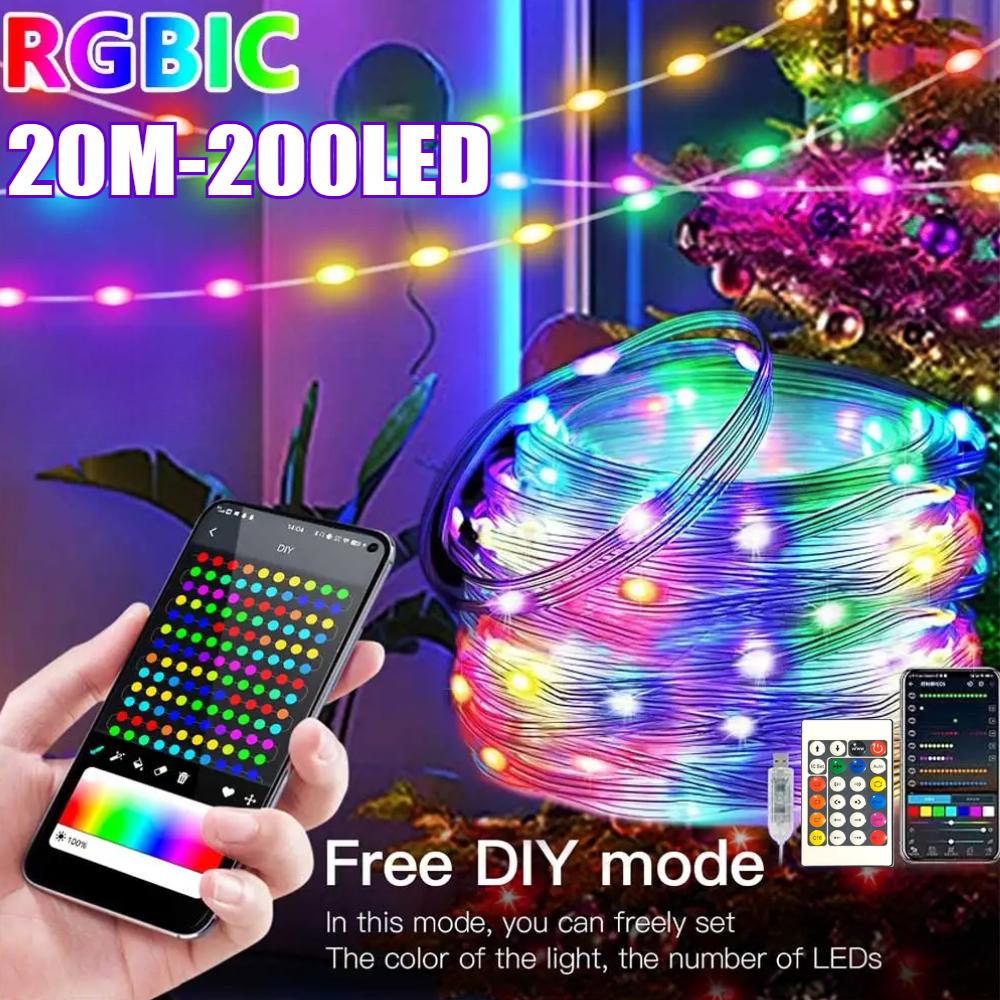 20M RGBIC LED String WS2812B Bluetooth USB Music Dream Color Light 5V Christmas Birthday Party Garland Decor Fairy Lights Home