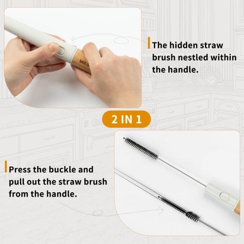 MR.SIGA Bottle Cleaning 2-in-1 Brush (with Built-in Straw Brush), Long Handle Bottle Cleaner, Bottle Washer, 2-in-1 Bottle Washer for Straws