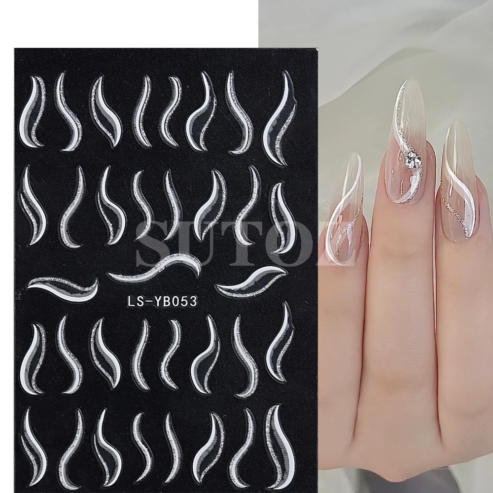 Nowe Naklejki na Paznokcie: Gorące francuskie błyszczące wstążki z nicią Naklejki klejące do paznokci.