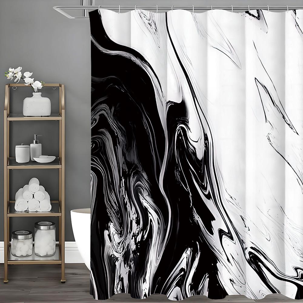Abstract Black Marble Creative Design Art Modern Geometric Shower Curtain, Bathroom Decorative Shower Curtain, Waterproof Shower