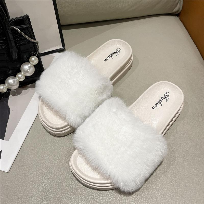 New Mao Mao slippers for women to keep warm at home, popular thick-bottomed muffin bottom, round head cool slippers for women