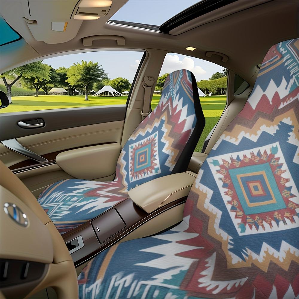 2pcs, Vibrant Geometric Tribal Stripes Design Car Seat Covers, Universal Fit For Front Seats Of Cars, SUVs, Sedans, Trucks, Soft