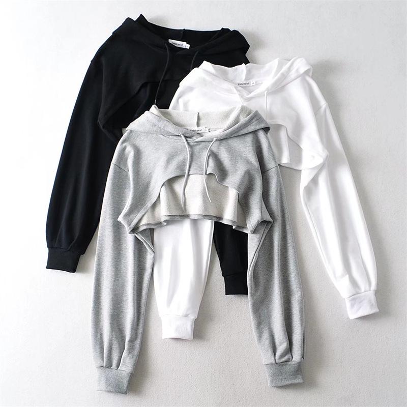 Spring Women's European-American Style Drawstring Hoodie - Solid Color, Versatile Long Sleeve Sweatshirt