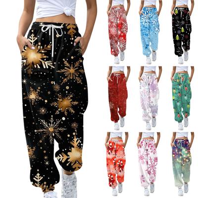Women's Casual Fashion Christmas Printed Casual Sweatpants Elastic Waist Drawstring Pants